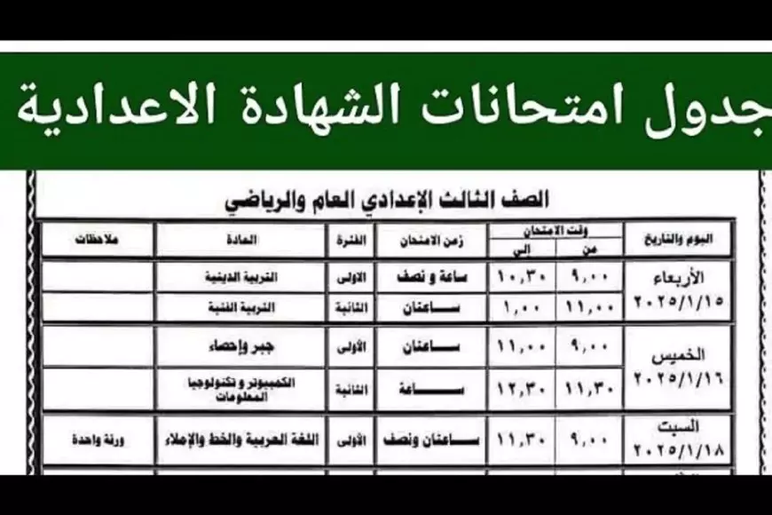 استعدوا يا طلاب .. جدول امتحانات الصف الثالث الاعدادي ترم اول القاهرة لجميع المواد