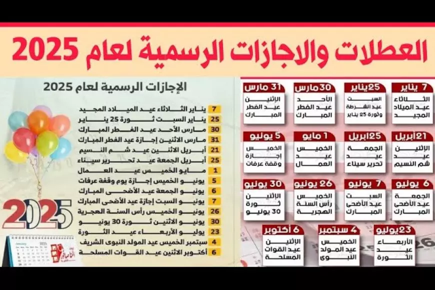 متي إجازة 25 يناير؟.. وجدول الاجازات الرسمية لهذا الشهر