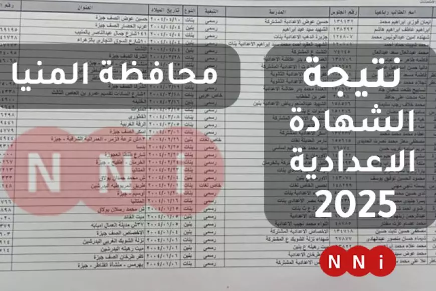 نتيجة الشهادة الإعدادية 2025 محافظة المنيا برقم الجلوس والاسم عبر موقع مديرية التربية والتعليم