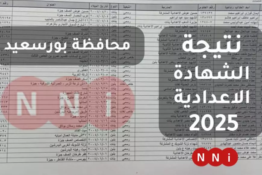 نتيجة الشهادة الاعدادية 2025 محافظة بورسعيد برقم الجلوس والاسم عبر البوابة الالكترونية للمحافظة